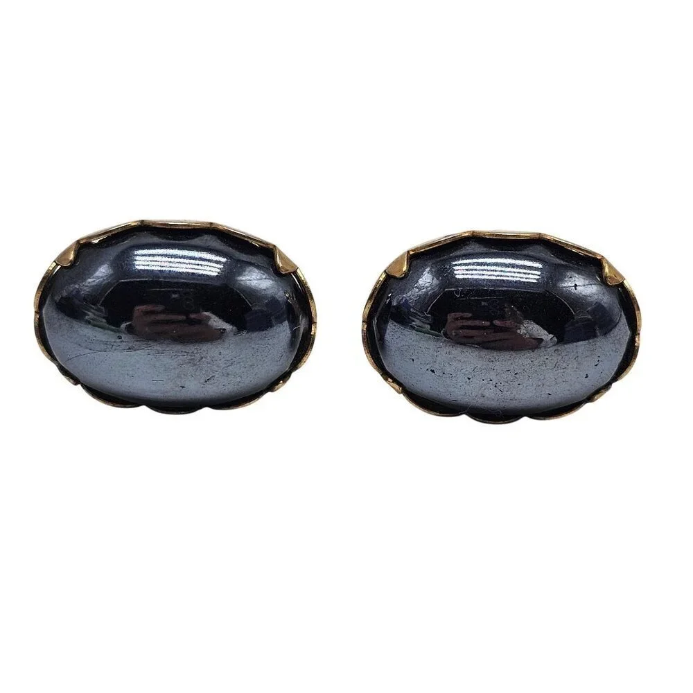 Vintage Mid Century Patent Pending Hematite Gold Tone Cufflinks